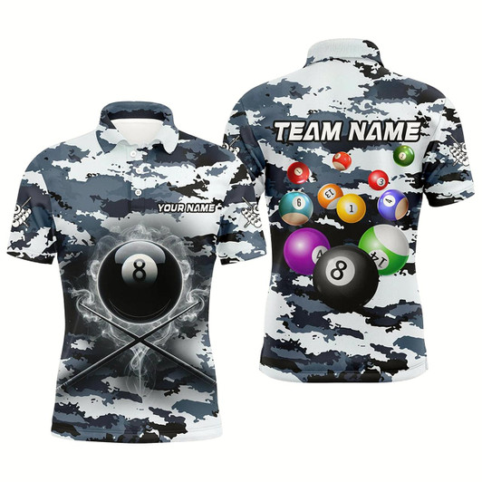 Goofygear Personalized 8 Ball Pool Smoke Billiard Shirts For Men Custom Camo Billiard Balls Team Jerseys