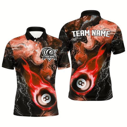 Goofygear Red 8 Ball Pool Fire Flame Abstract Pattern Custom Billiard Shirts For Men, Billiard Team Jerseys Style 1