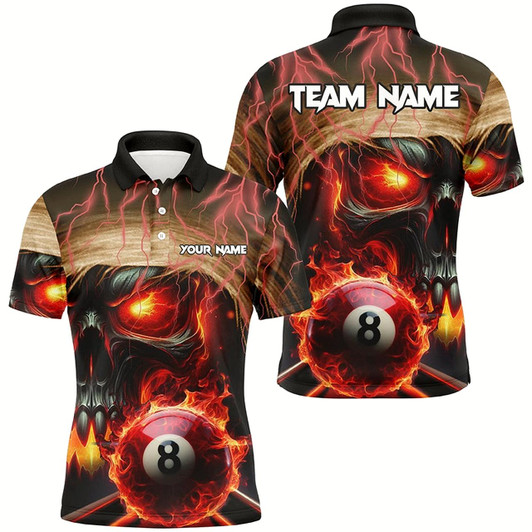 Goofygear Skull Burning 8 Ball Pool Fire Custom 3D Printed Billiard Shirts For Men, Flame Billiard Jerseys