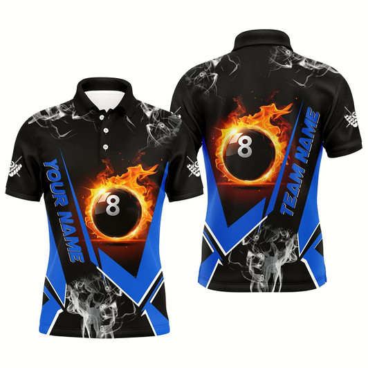 Goofygear Blue Billiard Jersey Flame 8 Ball Pool Custom Billiard Shirts For Men Team League Billiard Uniform