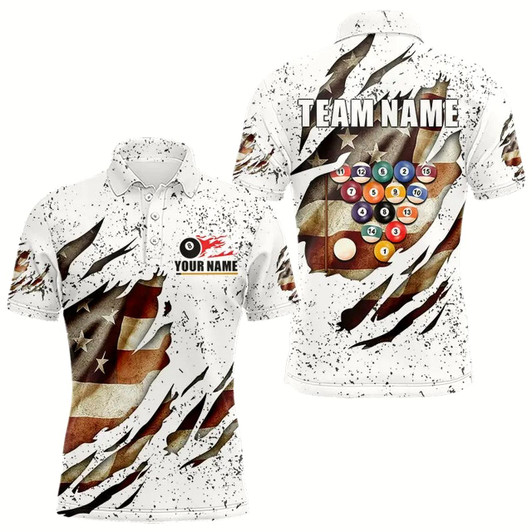 Goofygear Billiard Ball Retro Us Flag White Grunge Billiard Shirt For Men Custom 8 Ball Pool Billiard Jersey