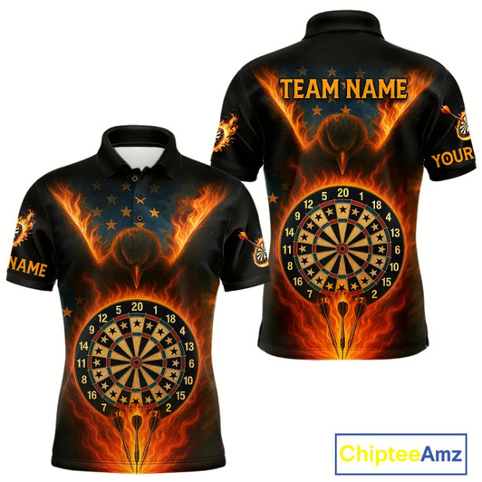 Goofygear Men'S Us Flag Patriotic Darts Shirt Personalized Flame Eagle Dartboard Dart Team Jerseys