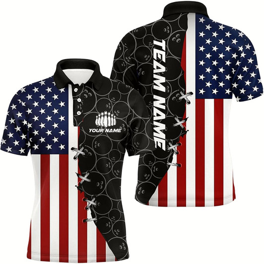 Goofygear Us Flag Custom Bowling Team Shirts For Men Bowling Ball Pattern Patriotic Gifts