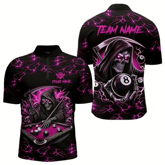 Goofygear Pink Funny Death Skeleton 8 Ball Pool Men Billiard Shirts Custom Lightning Billiard Jerseys