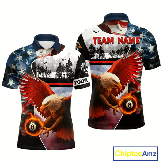 Goofygear Custom American Flag Eagle 8 Ball Pool Vintage Billiard Shirts For Men, Patriotic Billiard Jerseys