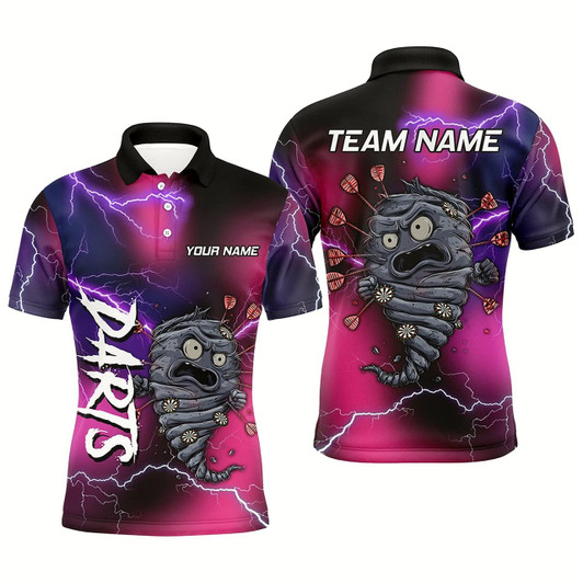 Goofygear Pink And Purple Thunder Lightning Funny Storm 3D Dart Shirts For Men Custom Darts Team Jerseys