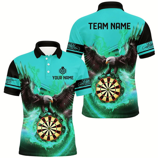 Goofygear Personalized 3D Eagle Flying On Dart Board Fire Darts Shirts For Men Custom Darts Jersey Turquoise