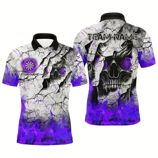 Goofygear Personalized Skull Crack Pattern Men Dart Shirts Custom Fire Flame Dart Jersey Team Uniform Purple