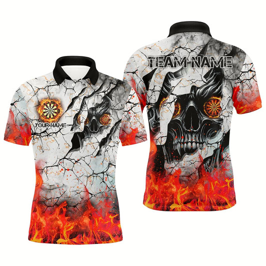 Goofygear Personalized Skull Crack Pattern Men Dart Shirts Custom Fire Flame Dart Jersey Team Uniform Orange