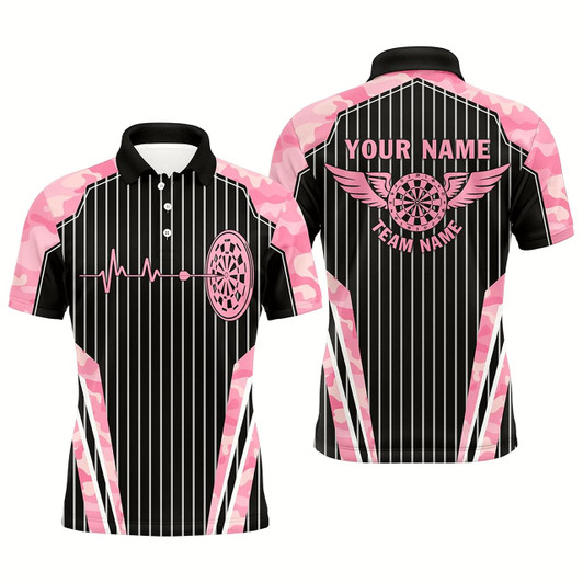 Goofygear Pink Camo Dartboard Pulse Heartbeat Custom Men Dart Shirts, Funny Wings Cool Dart Team Jerseys