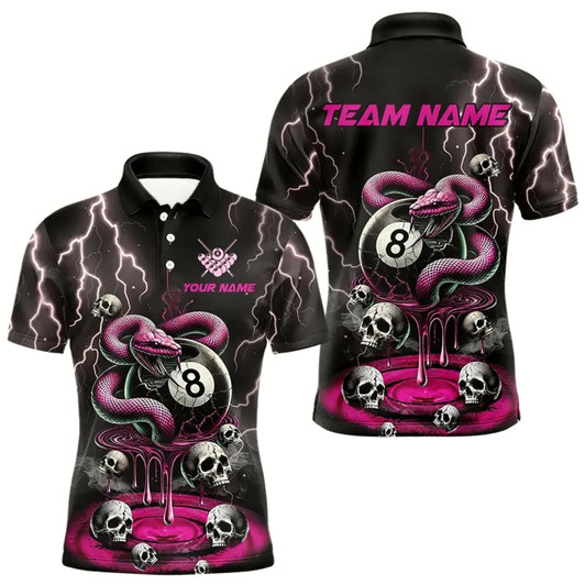 Goofygear Pink And Black Thunder Lightning Skull Snake Billiard Shirts For Men Custom 8 Ball Billiard Jerseys
