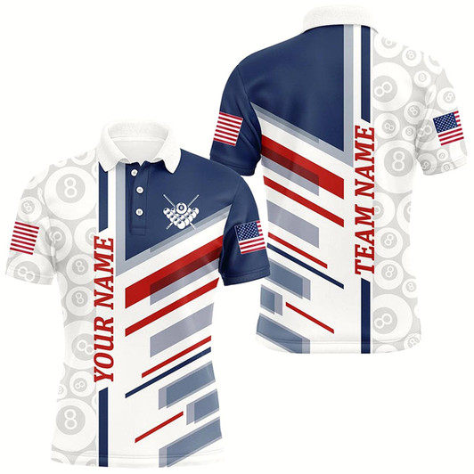 Goofygear Personalized American Flag Line Ball 8 Pattern Billiard Shirts For Men, Patriotic Billiard Jerseys