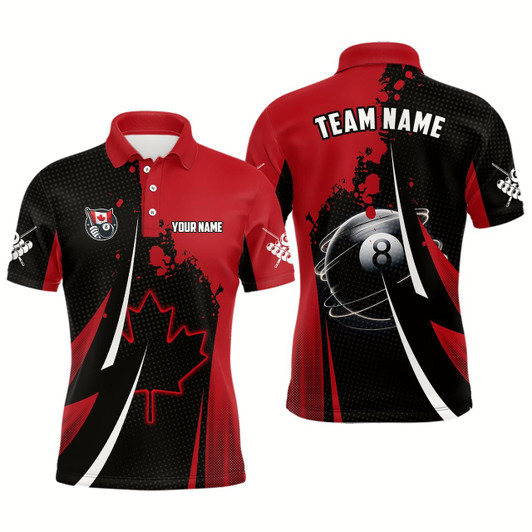 Goofygear Personalized Canada Leaf 8 Ball Pool Billiard Shirts For Men, Patriotic Canadian Billiard Jerseys