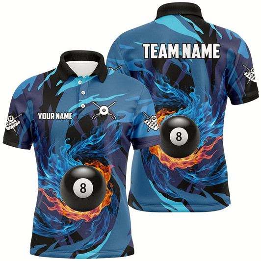 Goofygear Personalized Blue Whirling 8 Ball Pool Flame Men Billiard Shirts, Billiard Jerseys 8 Ball Costume