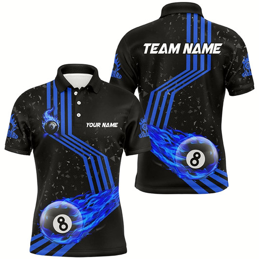 Goofygear Personalized Ball 8 Fire Racing Road Billiard Jerseys For Men, Best Billiards Shirts For Team Blue