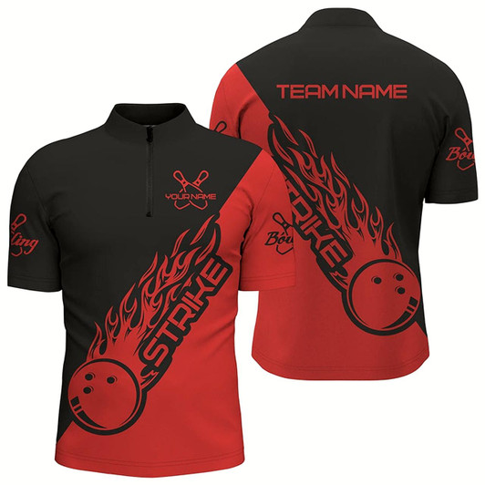 Goofygear Custom Bowling Shirts For Men , Bowling Team Shirts Bowling Strike Black And Red