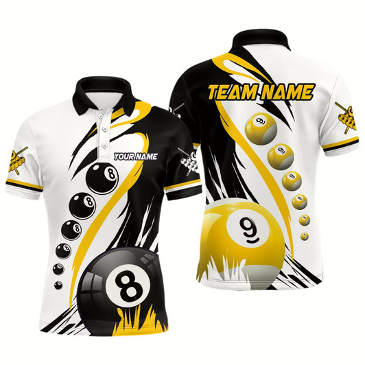 Goofygear Personalized Billiard 8 Ball & 9 Ball Pool Shirts For Men Custom Billiard Team Jerseys Yellow