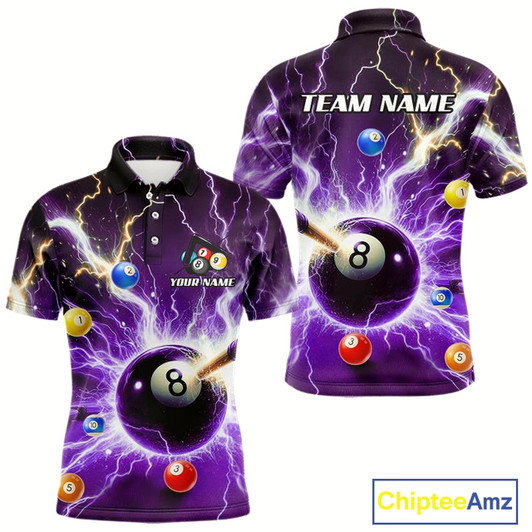 Goofygear Thunder Lightning Strike 8 Ball Men Billiard Shirts Custom Purple Billiard League Pool Team Jersey