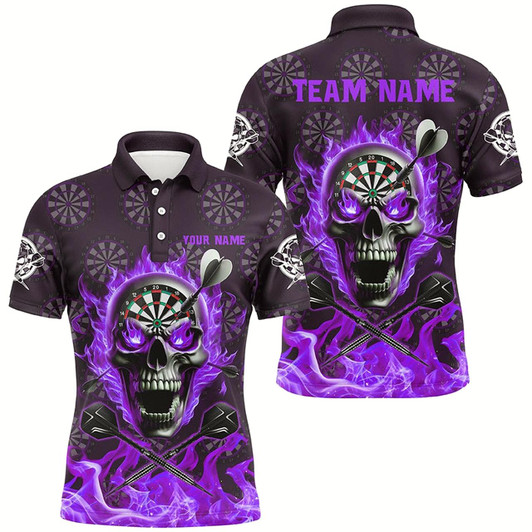 Goofygear Purple Darts Skull Fire Flame Custom Men Dart Shirts, 3D Darts Jersey Short Sleeve For Team
