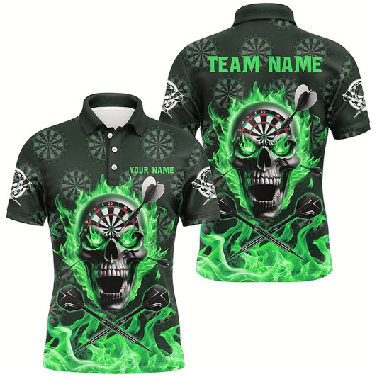 Goofygear Green Darts Skull Fire Flame Custom Men Darts Shirts, 3D Darts Jersey Short Sleeve For Team