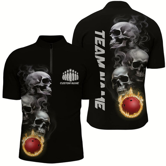 Goofygear Skull Tattoo Flame Bowling Ball Men'S Polo Bowling Shirts, Personalized Bowling Team Outfit Style 4