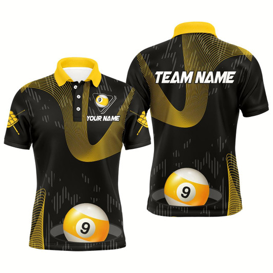 Goofygear Customized Yellow Black 9 Ball Pool 3D Printed Billiard Shirts For Men, 9 Ball Billiard Jerseys