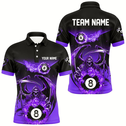 Goofygear Purple Death Skeleton Flame 8 Ball Pool Billiard Shirts For Men Custom Billiard League Team Jerseys
