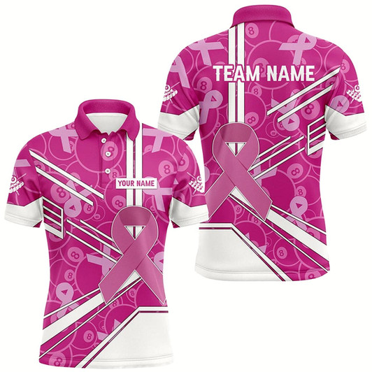 Goofygear Pink Ribbon Breast Cancer Custom 8 Ball Pattern Billiard Shirts For Men, Pink Billiard Team Jerseys Style 2