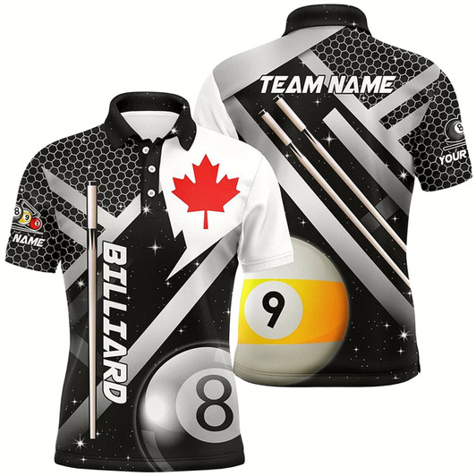 Goofygear Canada Leaf Black Jerseys Custom Billiard 8 & 9 Ball Pool Shirts For Men Patriotic Billiard Jerseys