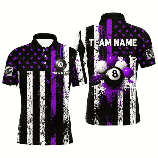 Goofygear Purple Grunge Us Flag Patriotic Billiard Shirts For Men Custom Splash Paint 8 Ball Billiard Jersey