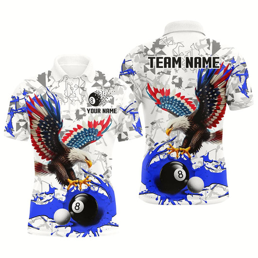 Goofygear American Flag Eagle 8 Ball Pool Paint Splash Custom Billiard Shirts For Men, Billiard Jerseys Blue