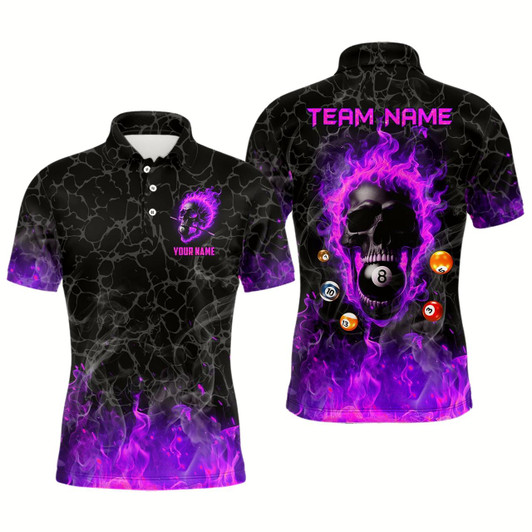 Goofygear Billiards 8 Ball Flame Skull Fire Custom Pool Shirts For Men, Unique League Billiard Jersey Purple