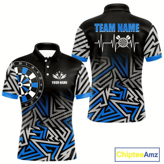 Goofygear Personalized Darts Heartbeat Zig-Zag Pattern Custom Dart Shirts For Men, Dart Team JerseyBlue Style 1