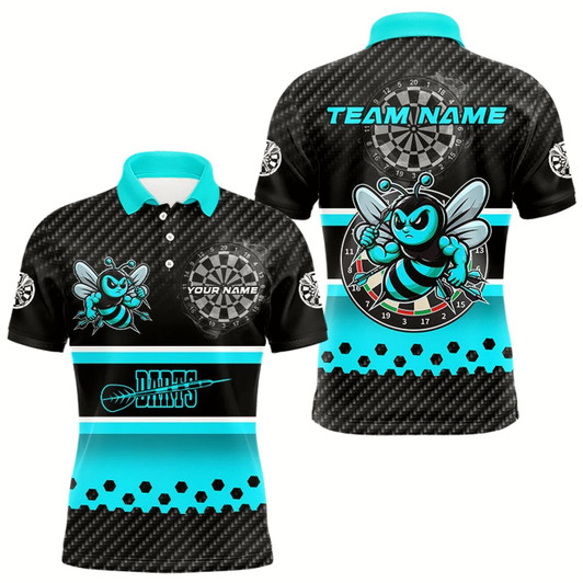 Goofygear Black And Cyan Darts Bee Custom Name Darts Shirts For Men, Funny Darts Apparel, Best Darts Gifts