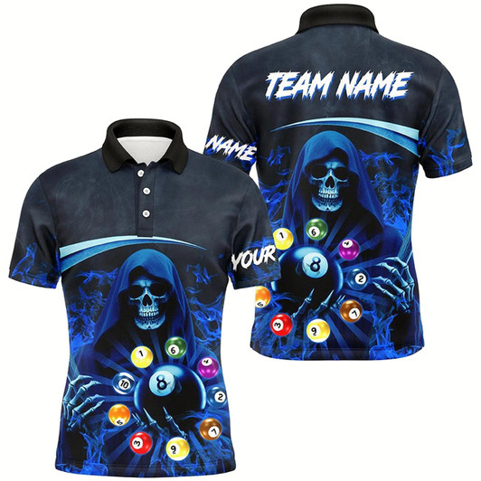 Goofygear Blue Death Skeleton Custom Billiard Balls Pool Jerseys For Men, 3D Printed Billiard Team Shirts Style 2