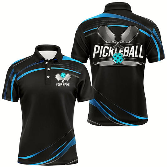 Goofygear Black And Blue Custom Mens Pickleball Shirts, Personalized Pickleball Jerseys Style 1