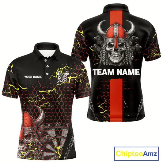 Goofygear Red Horned Warrior Skull Men'S Dart Shirt - Personalized Name For Darts Jersey Style 1