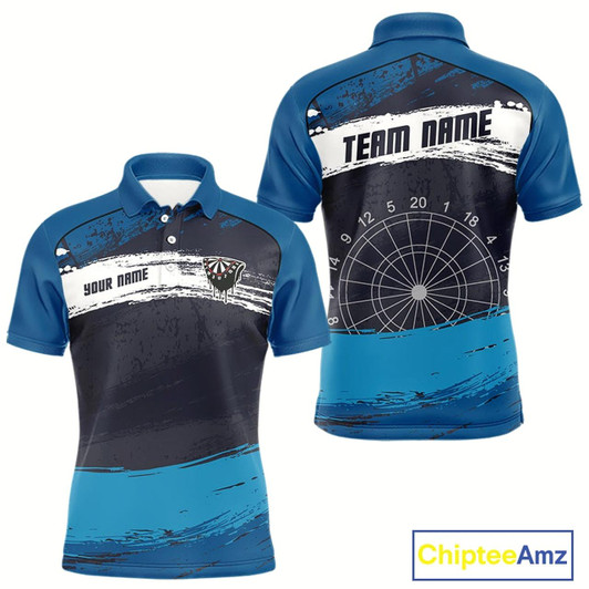 Goofygear Blue Modern Grunge Dartboard Men'S Darts Shirt - Custom Name For Dart Players