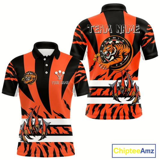 Goofygear Fierce Tiger & Claws Dartboard Men'S Orange Darts Shirt - Custom Name For Players