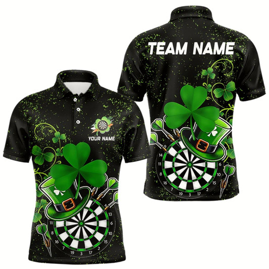 Goofygear Luckiest Green Shamrock Black Grunge Dart Shirts For Men Custom St Patrick Day Dart Team Jerseys
