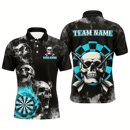 Goofygear Personalized Blue Darts Smoke Skull Men Dart Shirts Custom Darts Board Fire Flame Dart Team Jersey