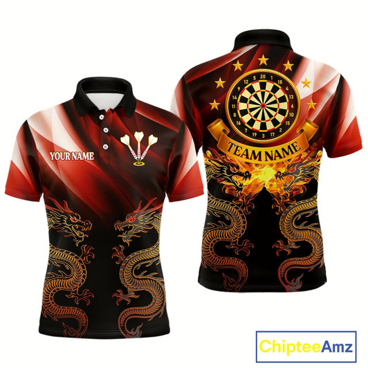 Goofygear Flame Dragons With Golden Darts Men'S Darts Team Shirt - Custom Name For Players