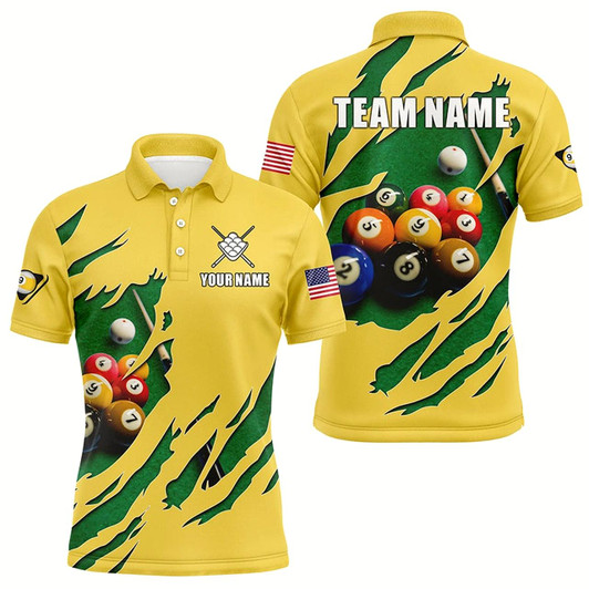 Goofygear Funny 3D Billiard Table 9 Ball Pool Shirts For Men Custom Yellow 9 Ball Billiard Team Jerseys