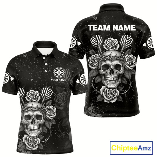 Goofygear Roses Skull Dart Arrows Men'S Grunge Darts Shirt - Custom Name For Darts Jersey Style 1