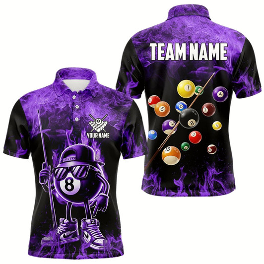 Goofygear Personalized Purple Funny 8 Ball Pool Flame Men'S Billiard Shirts, Billiard Team Shirts Pool Jerseys