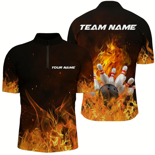 Goofygear Custom Bowling Shirts For Men , Personalized Flame Bowling Team Jerseys