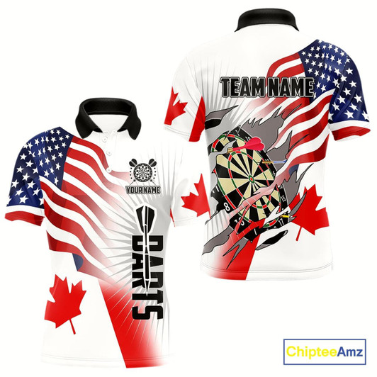 Goofygear Personalized Men'S Dart Shirts – Funny Canada & Us Flag Mix Custom Patriotic Darts Team Jerseys