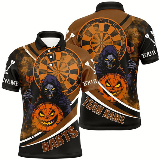 Goofygear Death Skeleton Funny Dartboard Face Custom Halloween Orange Dart Shirts, Scary Halloween Dart Jersey