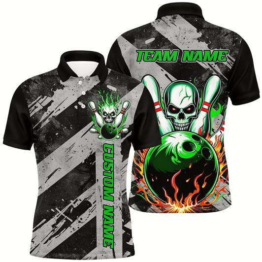 Goofygear Custom Multi-Color Flame Skull Bowling Team Shirts For Men , Flaming Bowling Jerseys Bowlers Outfit Style 1