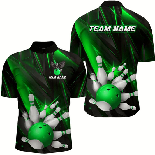Goofygear Eagle Bowling Shirts For Men & Custom Team Bowling Jersey Uniform Bowler Gift Green